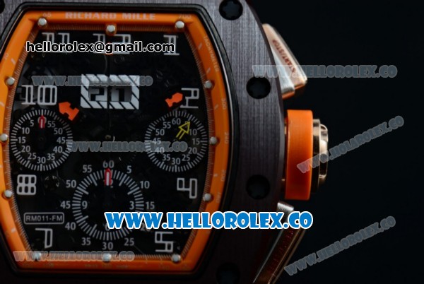 Richard Mille RM 011 Felipe Massa Chronograph Swiss Valjoux 7750 Automatic PVD Rose Gold Case with Black Dial Arabic Numeral Markers and Orange Rubber Strap - Click Image to Close